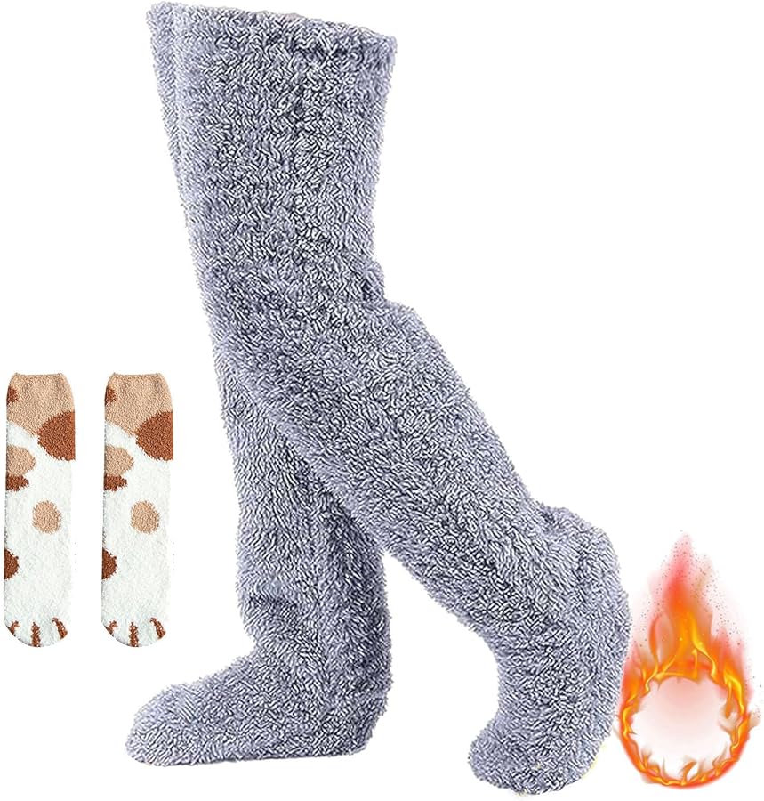 GDSAFS Fuzzy Dreams Thigh High Sock, The Cozy Sock - Fuzzy Dreams Long Slippers, Fuzzy Legs Sock Slipper for Women Men