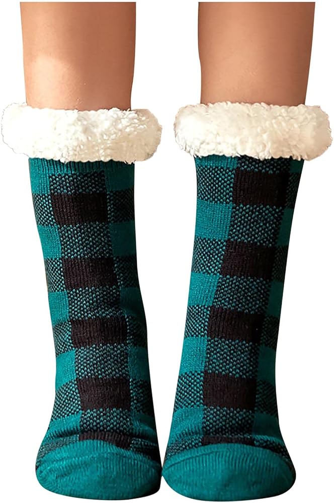 Coerni Women Winter Warm Plaid Socks Thicken Warm Sleeping Socks Slippers Fuzzy Socks Holiday Socks for Women