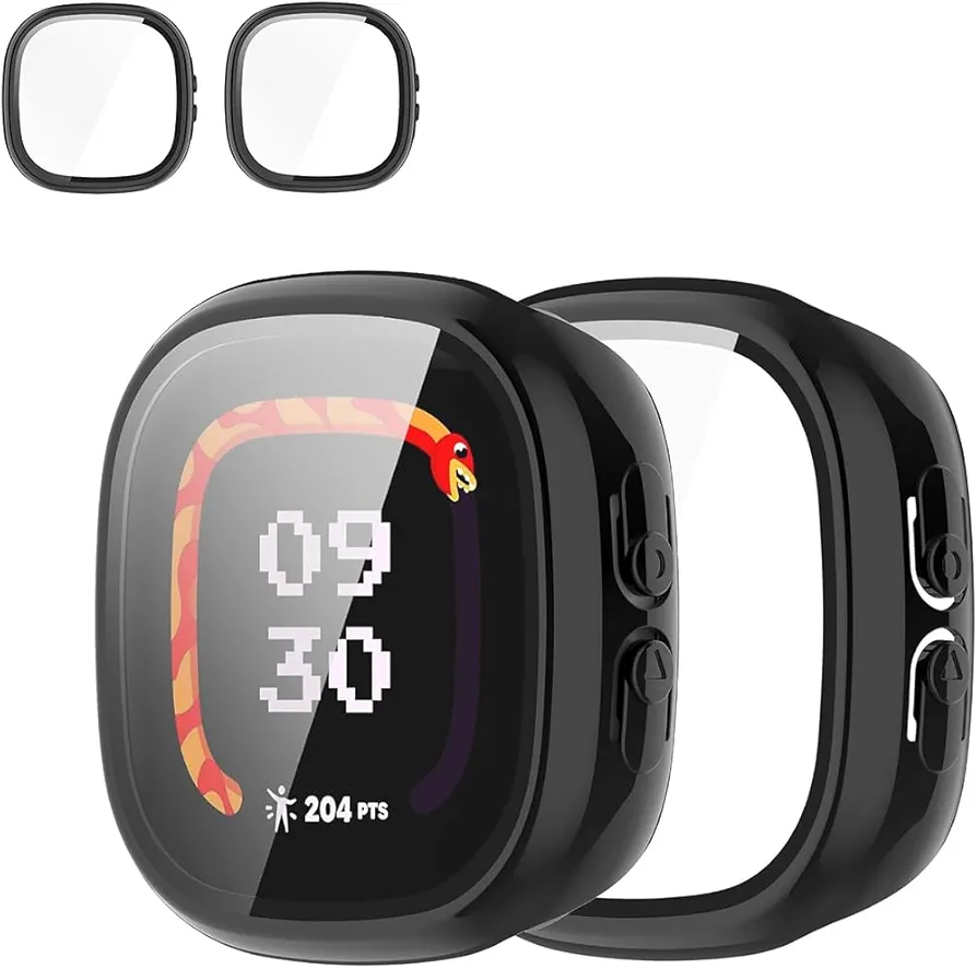 2-Pack Screen Protector Case for Fitbit Google Ace LTE Smartwatch, Hard PC Bumper Frame with Tempered Glass Face Cover for Fitbit Google Ace LTE, Black