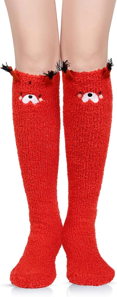 Benefeet Sox Girls Cute Animal Fuzzy Knee High Socks Womens Funny Striped Cozy Winter Warm FluffyThigh High Socks Leg Warmers