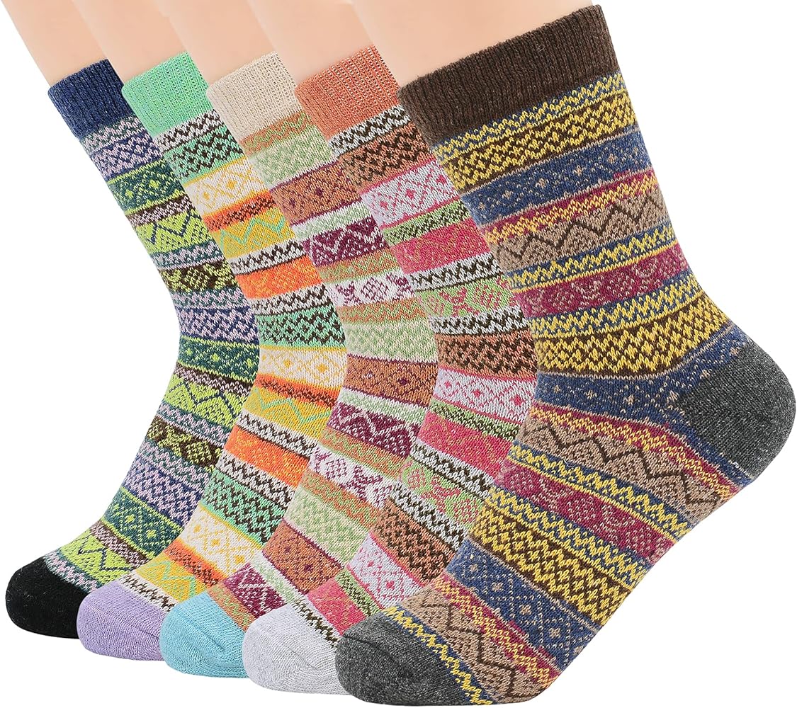 Zando Athletic Sports Knit Pattern Womens Winter Socks Crew Cut Cashmere Retro Thick Warm Soft Wool Socks