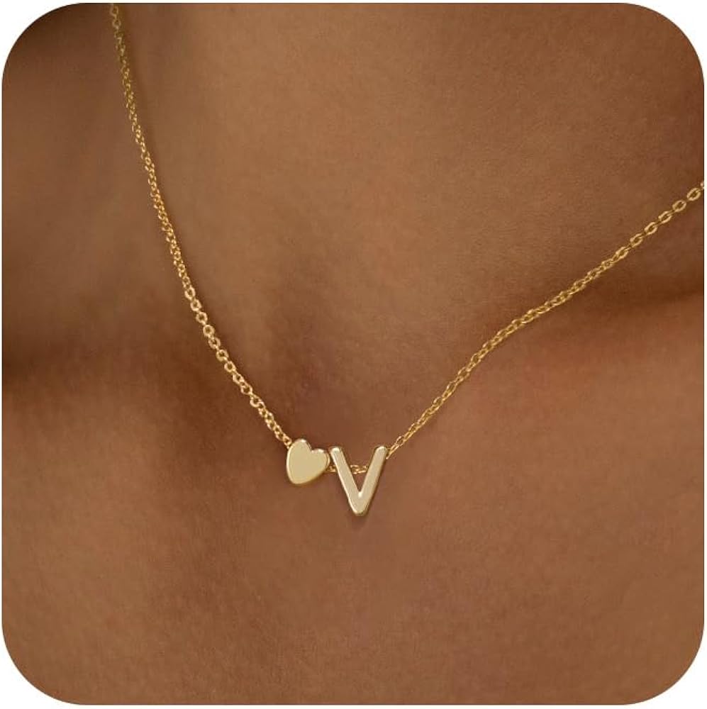 Heart Initial Necklaces for Women 14K Gold Plated Dainty Heart A-Z Letter Pendant Necklace Tiny Heart Necklaces Gifts for Womens Jewelry