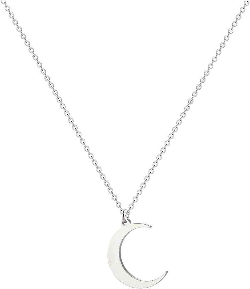 Glimmerst Crescent Moon Necklace, 18K Gold Plated Stainless Steel Crescent Moon Pendant Necklace Delicate Dainty Crescent Necklace for Women