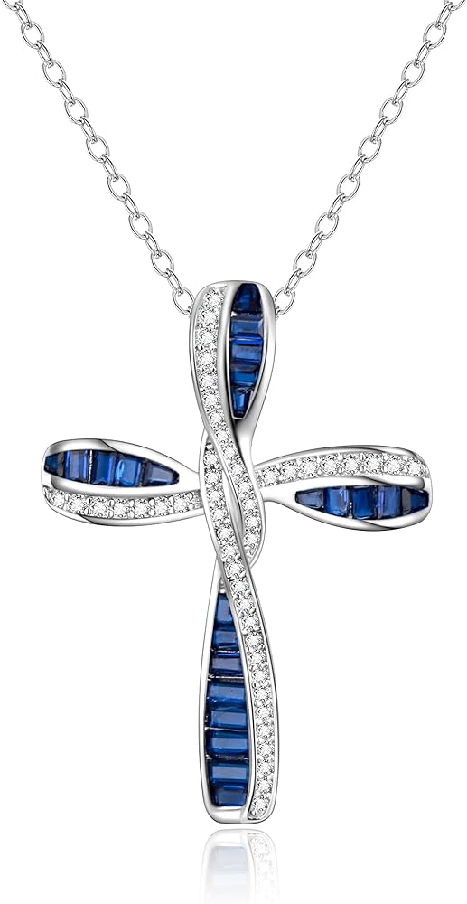 EVER FAITH 925 Sterling Silver Twisted Cross Necklace, Princess Cut Cubic Zirconia Cross Infinity Loop Ribbon Pendant Necklace Birthday/Mothers Day/Valentines Day/Christmas Jewelry Gift for Women