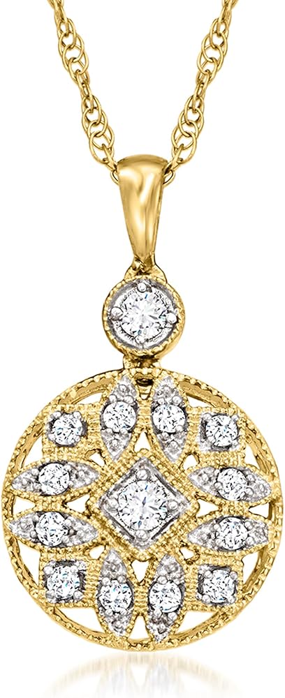 Ross-Simons 0.25 ct. t.w. Diamond Openwork Circle Pendant Necklace in 18kt Gold Over Sterling