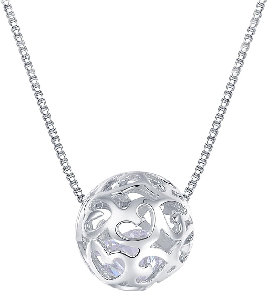 925 Sterling Silver Necklaces with Pendant Cut Beads Ball Chain Necklace for Women Charm Jewelry | Locket Necklace | Silver Necklace for Women | Sterling Silver Locket | Women's Lockets