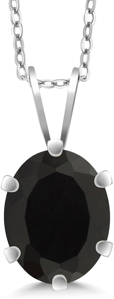 Gem Stone King 9X7MM Oval Gemstone Birthstone Solitaire Pendant Necklace For Women | 925 Sterling Silver | Fine Jewelry Gifts for Her Mom Women Wife | With 18 Inch Silver Chain
