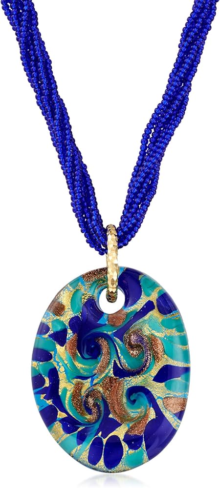 Ross-Simons Italian Multicolored Murano Glass Pendant Necklace in 18kt Gold Over Sterling
