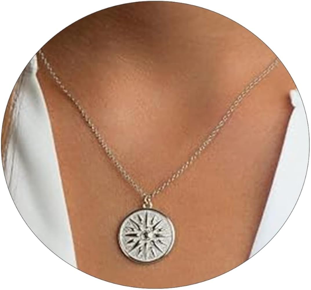 Kyerlyn Dainty Gold Necklaces for Women Hollow Heart Necklace 14K Gold/Silver Plated David Star Lover Pendant Sun Tag Necklace Women Jewelry Gift