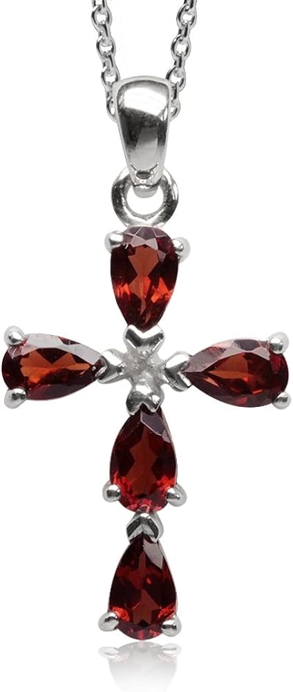 Silvershake Genuine Birthstone Gemstone White Gold Plated 925 Sterling Silver Cross Pendant or Pendant with 18 Inch Chain Necklace Jewelry for Women