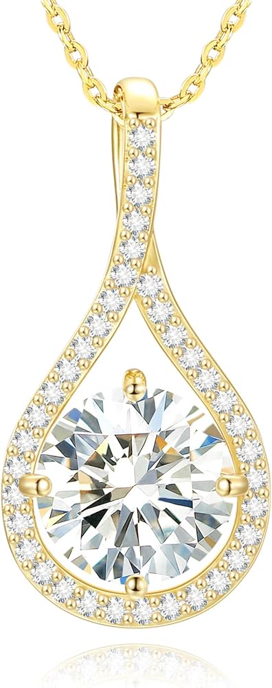 Moissanite Diamond Necklace Gift for Women, 925 Sterling Silver 18K White/Yellow Gold Plated 1CT-4CT Lab Created Diamond Pendant for Her, Anniversary Day Valentines Gift, Wedding - to My Wife, Mom, 18+2 inches Necklace with GRA Certificate of Authenticity