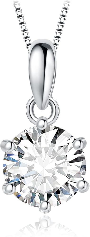 JewelryPalace Round 1ct 2ct 3ct Cubic Zirconia Solitaire Pendant Necklace for Women, 925 Sterling Silver 14k White Gold Plated Necklaces for Her, Classic Simulated Diamond Jewelry Set, 18 Inches chain