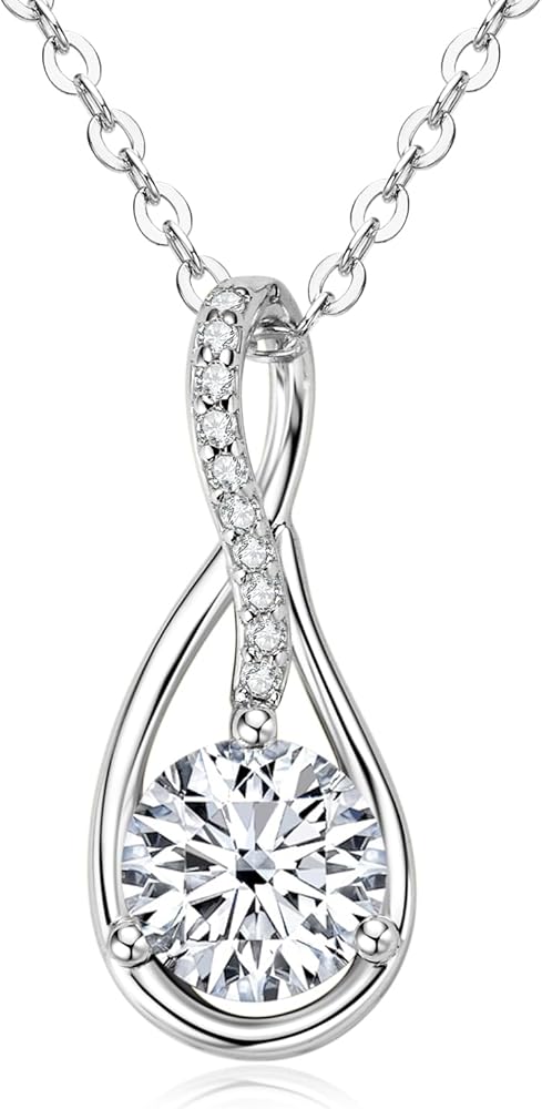 Moissanite Infinity Necklace, 925 Sterling Silver Lab Created Diamond Pendant Necklace for Women, Anniversary Jewelry Gifts for Wife Girlfriend, Adjustable 18-20 inch