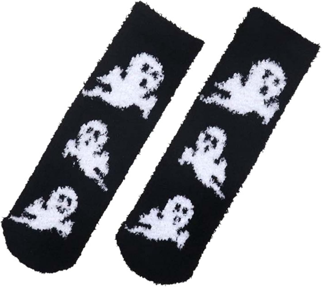 Women Halloween Slipper Socks Cute Ghost Fluffy Cozy Socks Unisex Winter Warm Sleep Socks Christmas Socks for Men