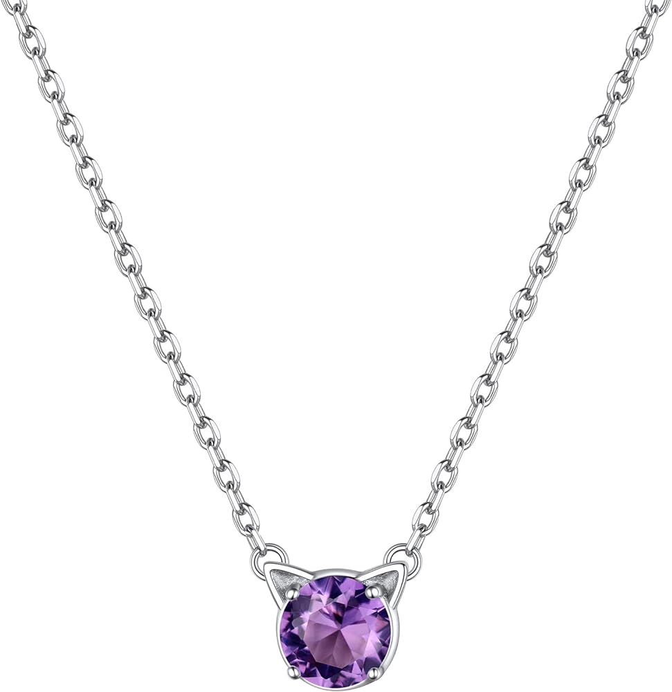 ChicSilver Cute Cat Jewelry for Women Hypoallergenic 925 Sterling Silver Round Birthshtone Cat Pendant Necklace for Women Cat Lovers (with Gift Box)