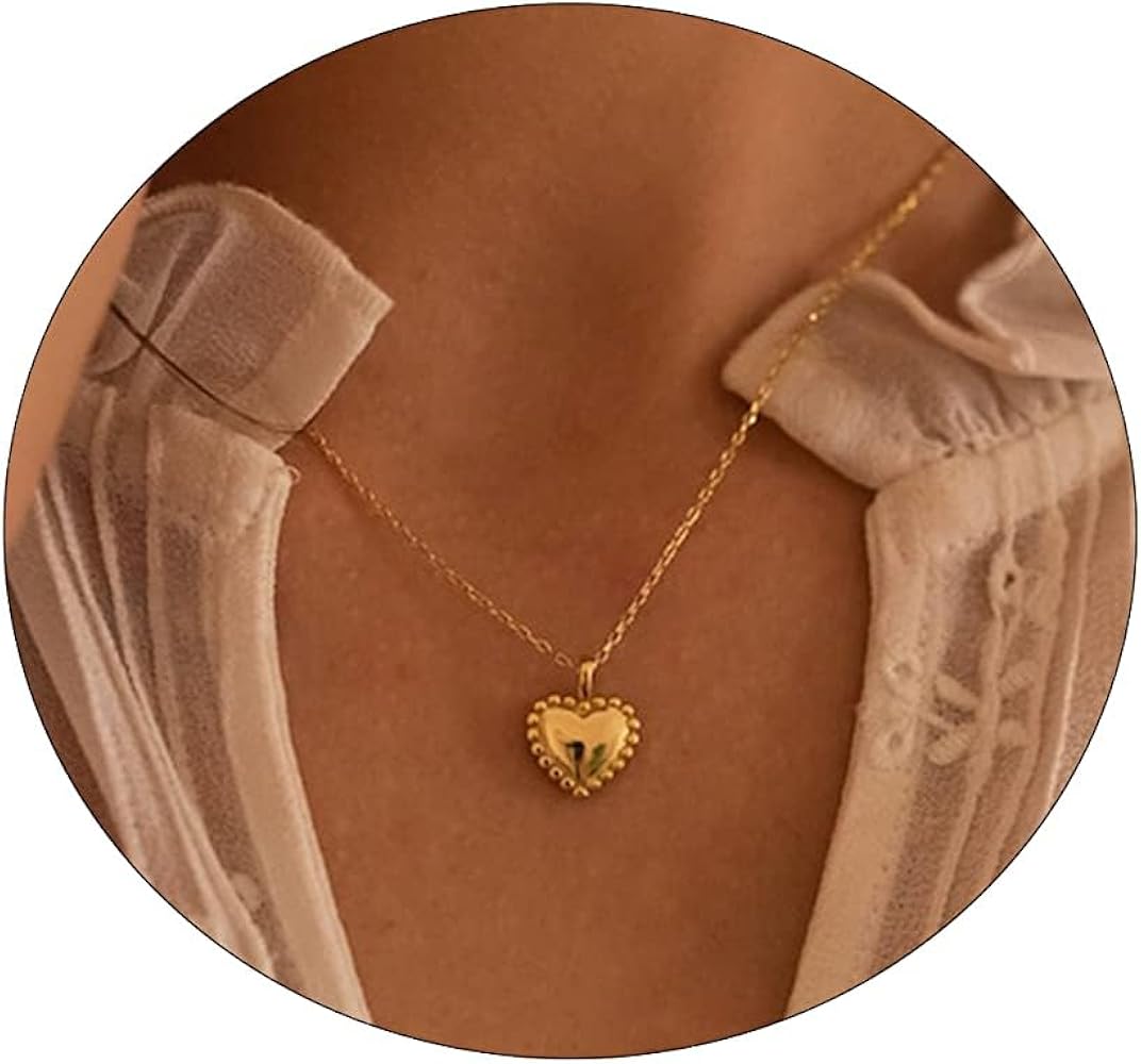 Heart Necklace for Women 14k gold Plated Tiny Heart Pendant Necklace Dainty Small Cubic Zirconia Open Flower Heart Cute choker necklace Minimalist Jewelry Necklace Gifts