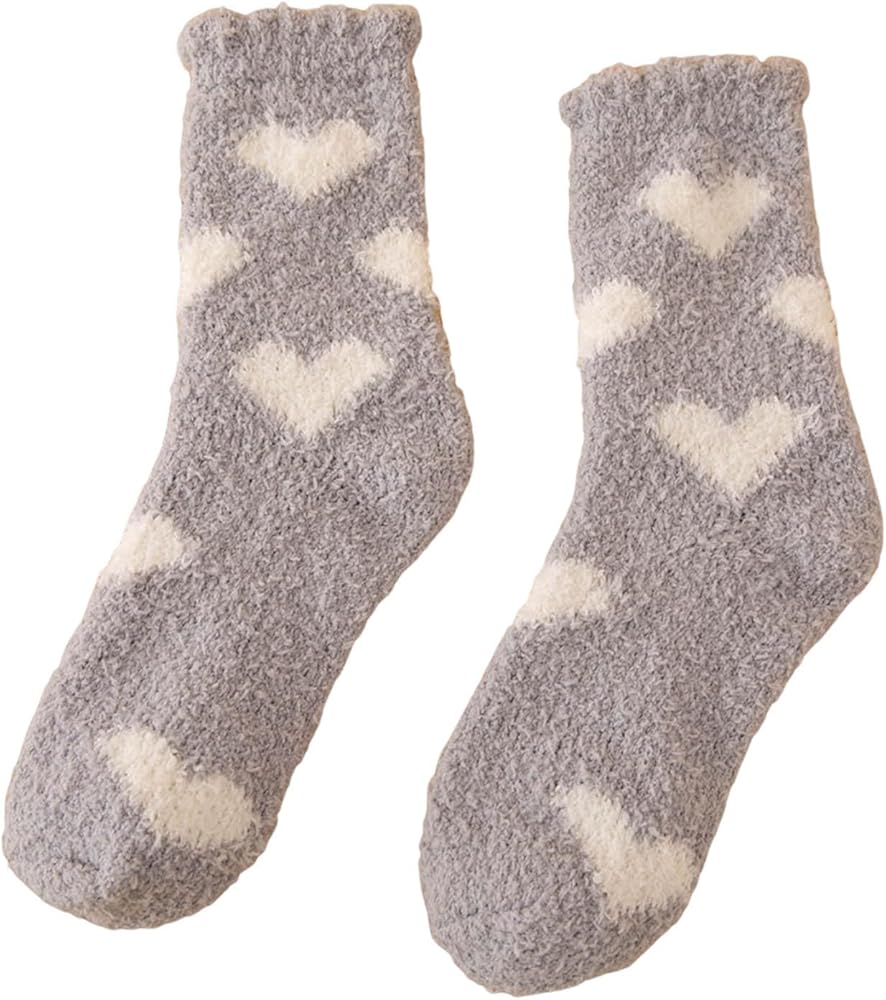 HGps8w Women's Fuzzy Socks Fleece Fluffy Plush Warm Soft Floor Sleep Socks Cozy Winter Cute Heart Adult Slipper Socks