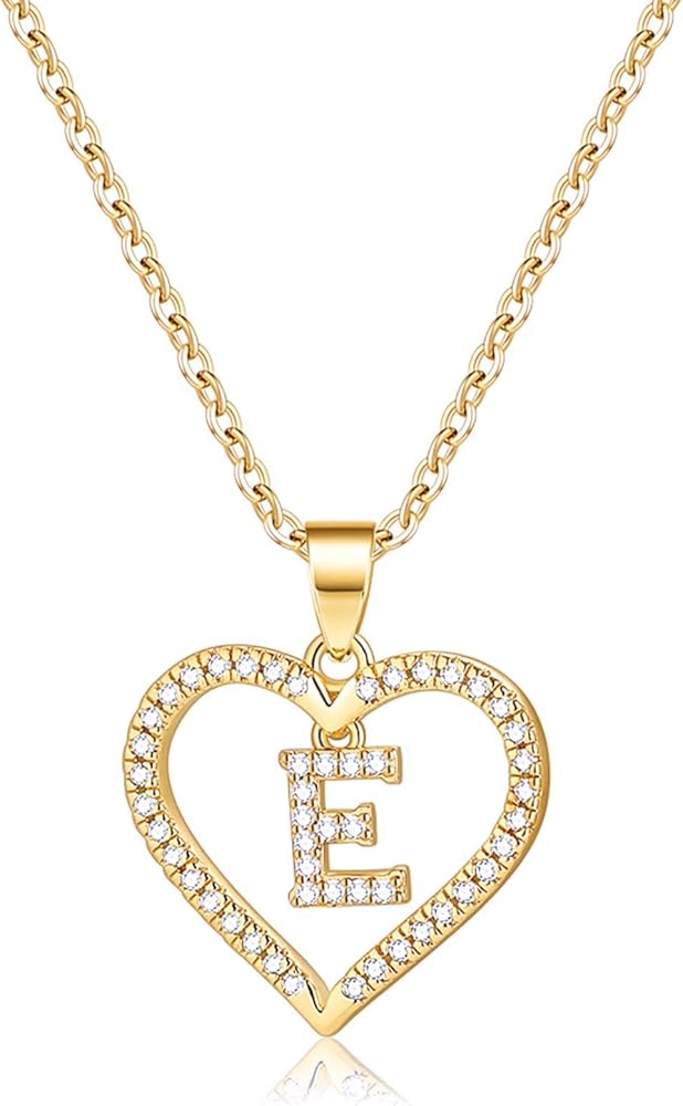 IEFSHINY Initials Letter Necklace for Women Girls, 14k Gold Filled Initial Letter Plated Charm Necklaces CZ Pendant Love Heart Alphabet Necklace for Women Teen Girls