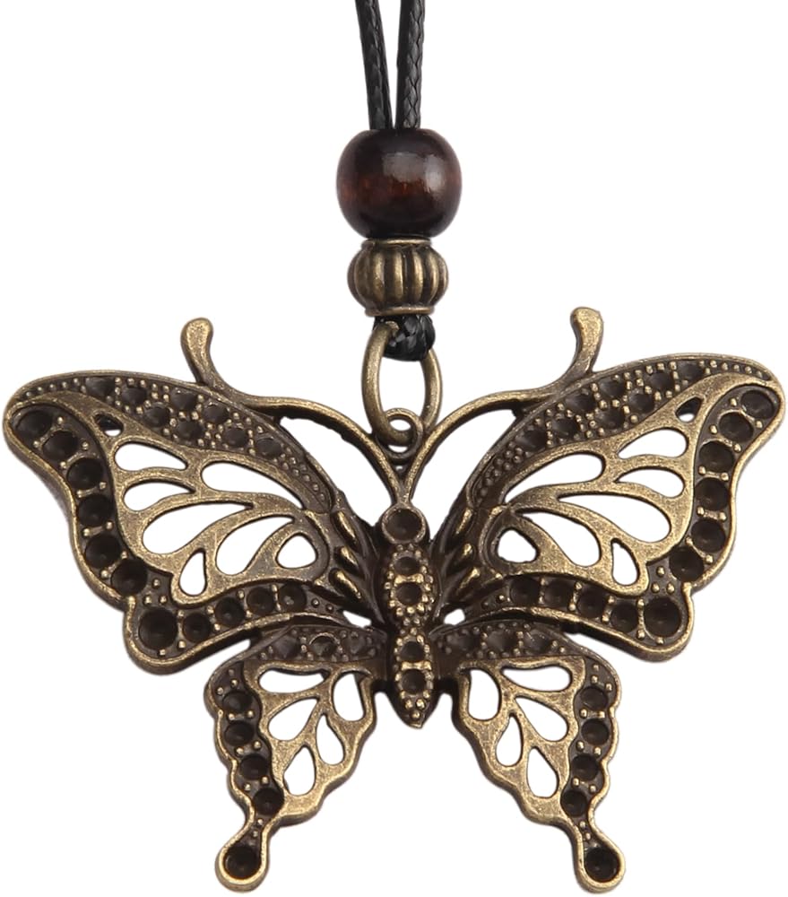 PU Leather Necklace Vintage Boho Style Multilayer Pendant Long Sweater Necklace Jewelry for Women Men with Adjustable Leather Cord