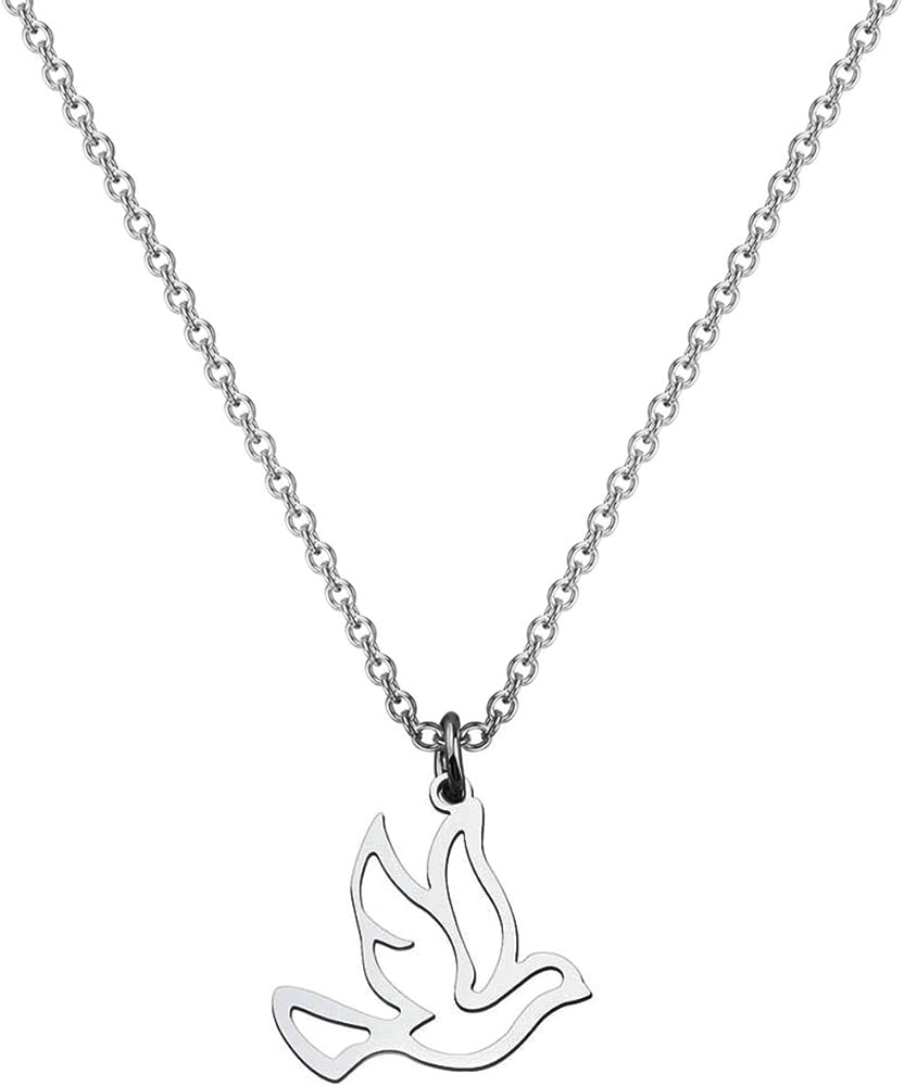 MYOSPARK Stainless Steel Soaring Dove Bird Pendant Necklace Bird Jewelry Peace Gift For Her