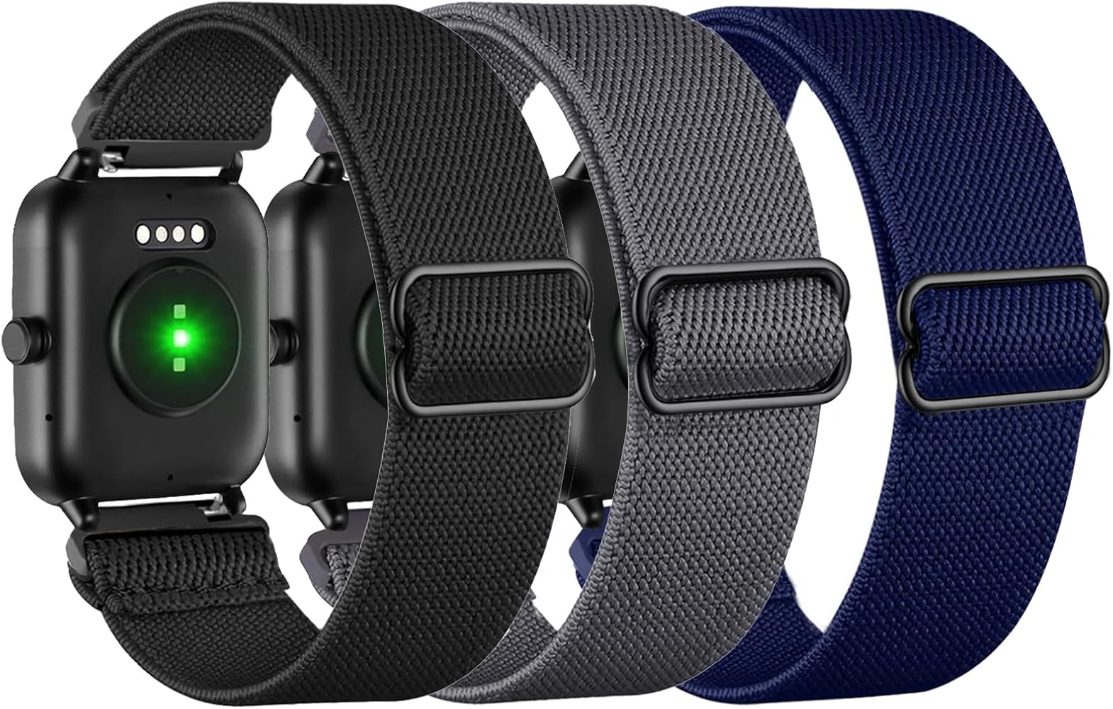 3 Pack Stretchy Nylon Watch Bands Compatible with Woneligo Smart Watch W13, 22mm Loop Elastic Straps for FITVII H56/ ENOMIR ID208BT/TOOBUR IDW16/MILOUZ IDW19 Men Women