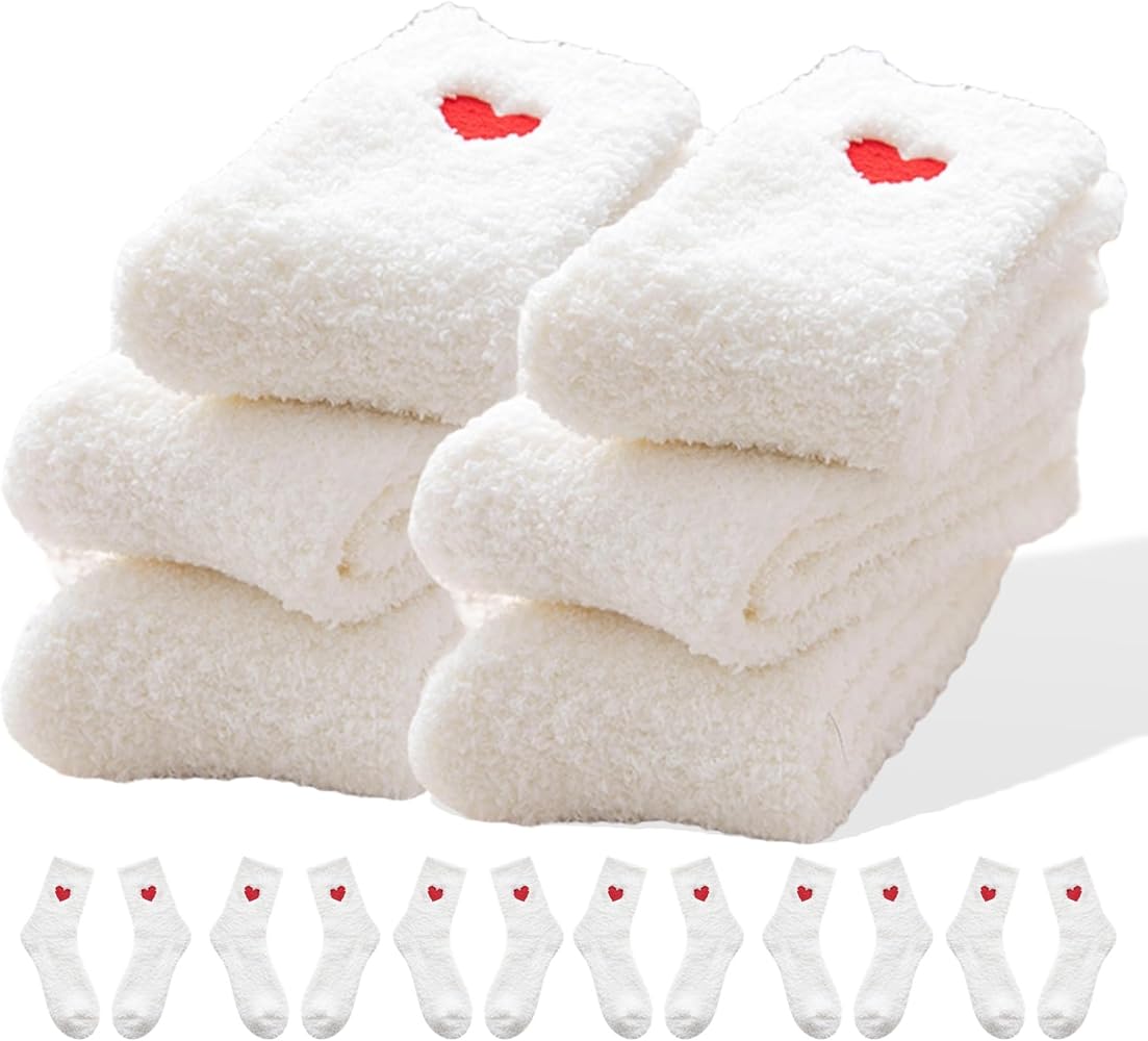 Fuzzy Socks Heart Shaped 3,6 Pairs Winter Cozy Warm Socks for Women Indoor Comfy Home Sleeping Floor Socks