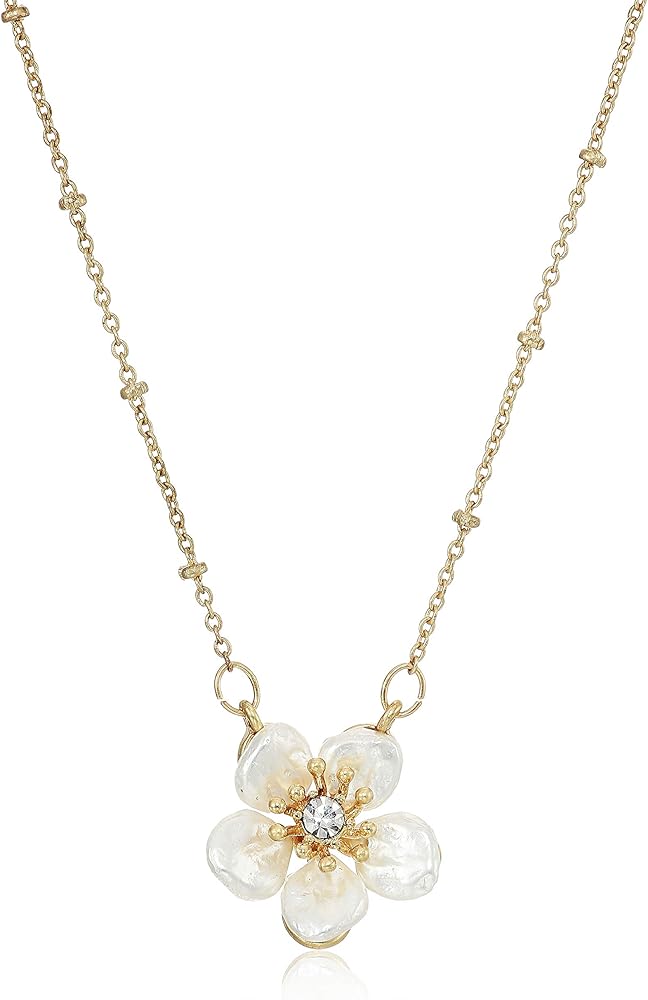 Lonna & Lilly Women's Necklace 16 Inch Flower Pendant - Worn Gold Tone/White/Crystal, One Size