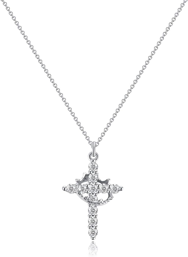 Crystal Cross Necklace for Women Cross Rotated Crown Necklace Gold Cross Pendant Necklace Dainty Cross Cubic Zirconia Necklace Cross Necklace Jewelry for Men Women