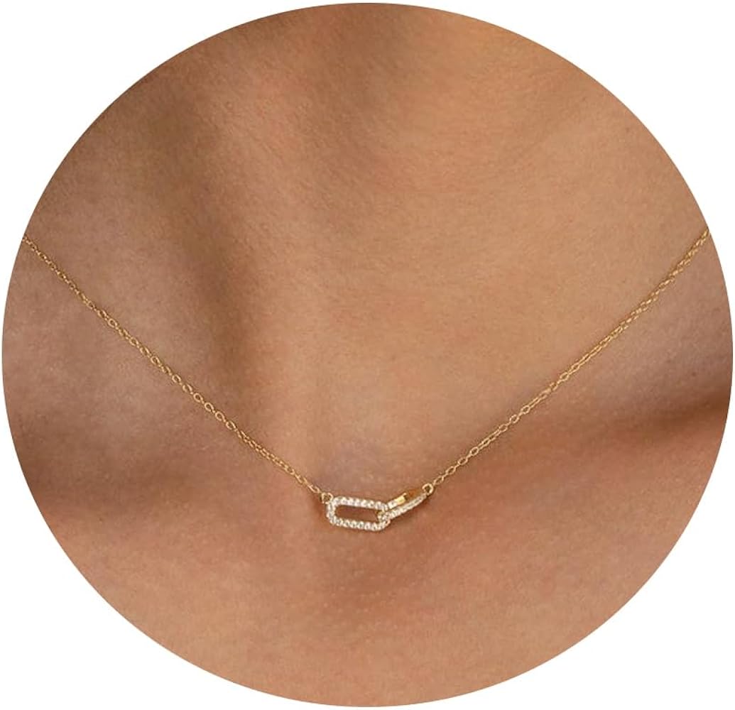 Gold Necklace for Women, 14K Gold Plated Cubic Zirconia Diamond Necklace Non Tarnish Dainty Cute Pendant Necklace Simple Gold Necklaces Trendy Fashion Jewelry Gift