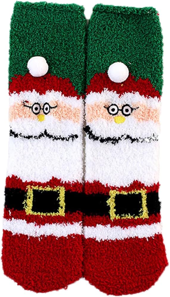Womens Socks 2024 Winter Christmas Socks Thickened Cartoon Sleep Socks Fuuny Christmas Printed Sleeping Socks
