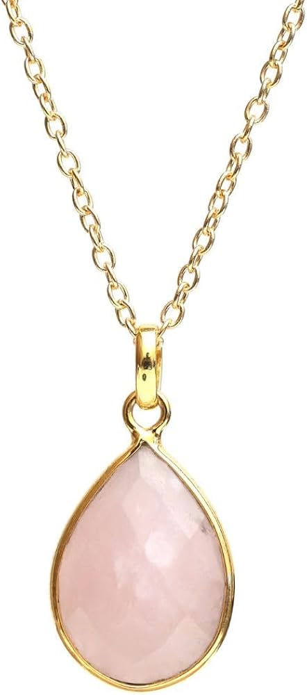 Gempires Pear Shaped Teardrop Crystal Necklace, Bezel Pendant Necklace, Natural Gemstone Drop Necklace, Layering, Everyday Wear, Adjustable Length 16 + 2 inch