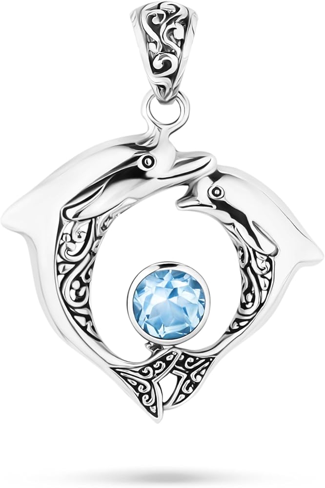 Stauer Balinese Dolphin Jewelry - Elegant Sterling Silver Accessories with Blue Topaz - Artisan-Crafted Womens Jewelry for Every Occasion