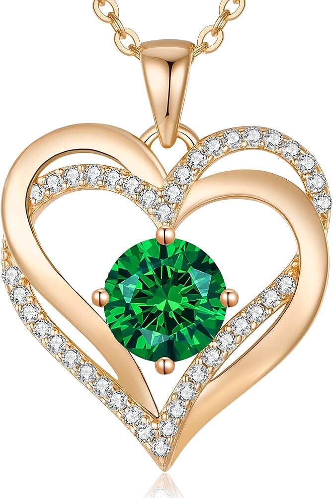 LOUISA SECRET Love Heart Birthstone Necklaces for Women, Birthday Gift for Women, Anniversary Jewelry Gift for Wife Her, 925 Sterling Silver Women Pendant Necklace, Christmas Valentine's Day Gift