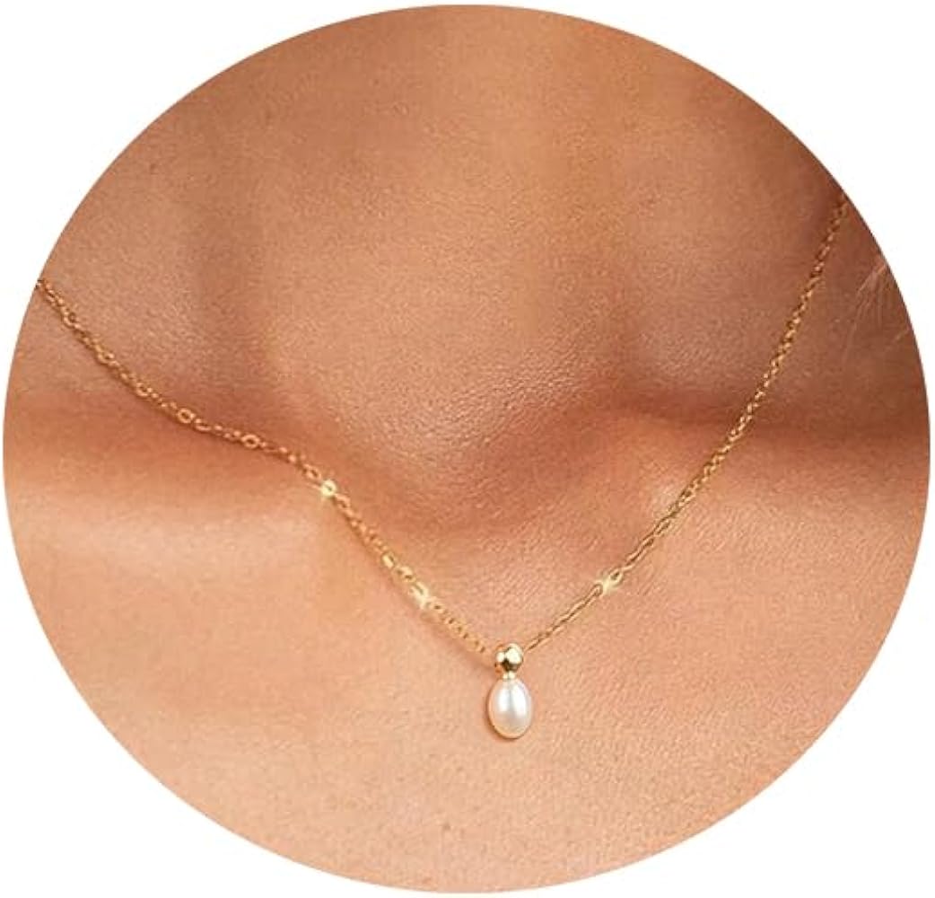 Sterling Silver Pearl Necklaces for Women, Gold/Silver Heart Necklaces for Girls, 10 13 16 21 30 40 50 60 Years old Birthday Wedding Jewelry Gifts, Single Pearl Simple Tiny Small Faux Pearl Necklaces