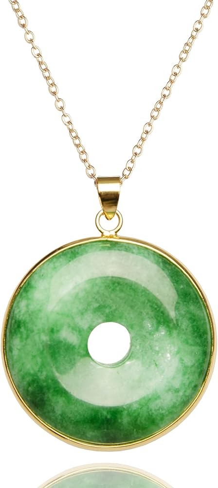 Green Jade "Good Fortune" Pendant Necklace, Natural Jade Agate Crystal Healing Handmade Good Luck Gift Jewelry