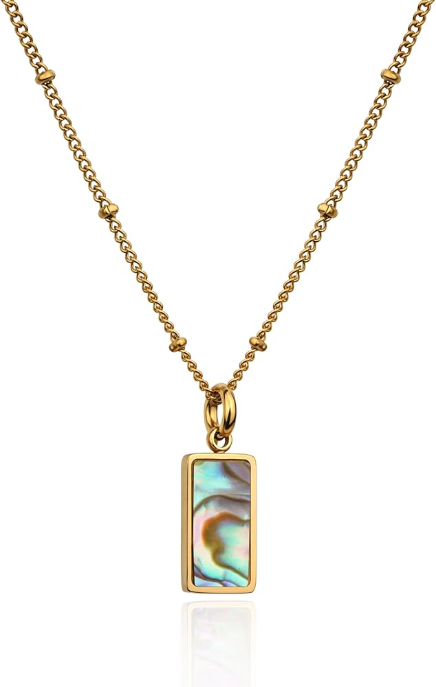 Mother of Pearl Necklace for Women Gold Plated Butterfly Round Square Pendant Necklace White Shell Dainty Gold Necklace for Women Jewelry Gift