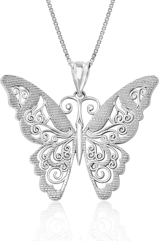 Honolulu Jewelry Company Sterling Silver Filigree Butterfly Nature Necklace Pendant with 18" Box Chain