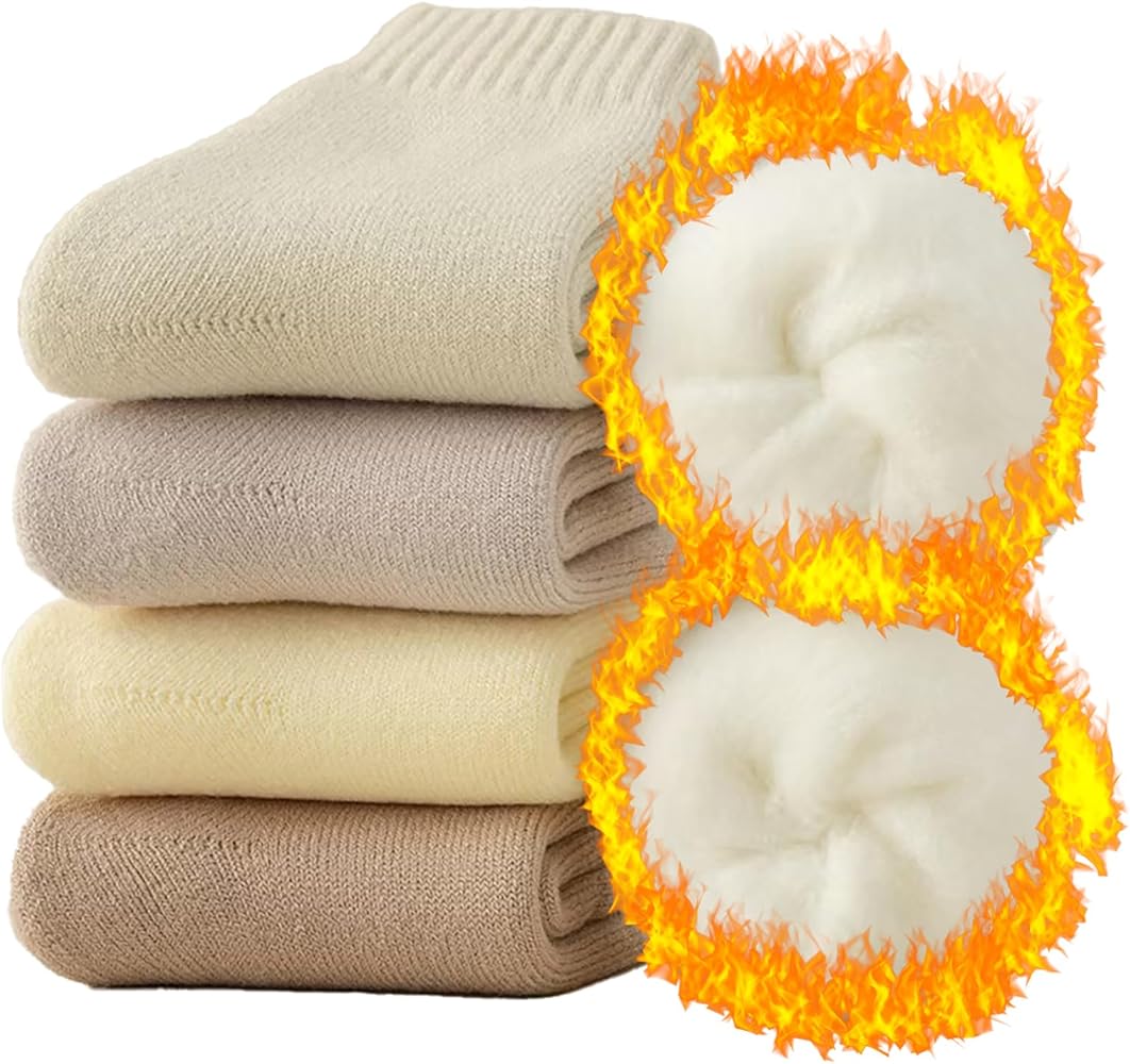 Womens Super Soft Fuzzy Socks, Thick Cozy Plush Sockss Casual Home Sleep Comfy Socks 4 Pack Winter Socks Gifts for Women