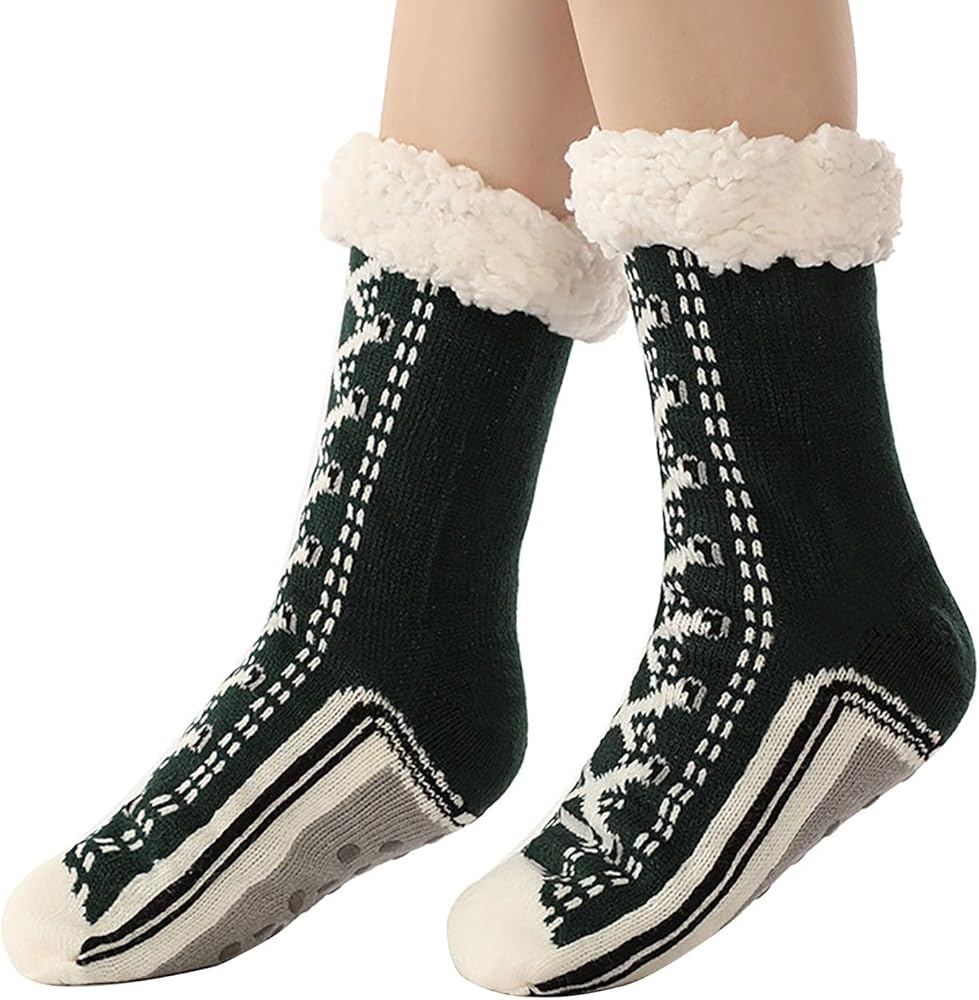 Slipper Socks for Women Warm Thick Fleece Lined Trendy Winter Socks Lounge Home Sleep Cozy Thermal Socks