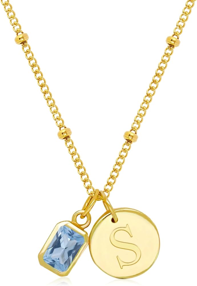 Free bird Initial Necklace Birthstone Jewelry for Women Gold Disc Necklace Women Gift Ideas
