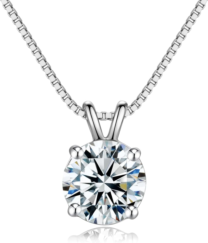 925 Sterling Silver Dainty Necklace for Women, 18K Gold Plated Round Brilliant Cut Solitaire Pendant Necklace for Women Girls, Classic 4 Prong 20''Dainty Chain Necklace 8mm/2carat