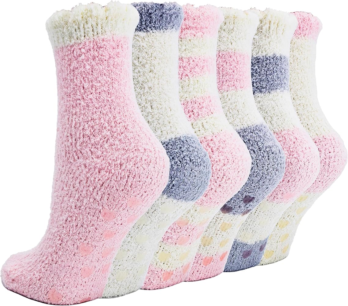 Womens Fuzzy Socks with Grips Non Slip Warm Cozy Socks Soft Fluffy Hospital Winter Gift Christmas Socks