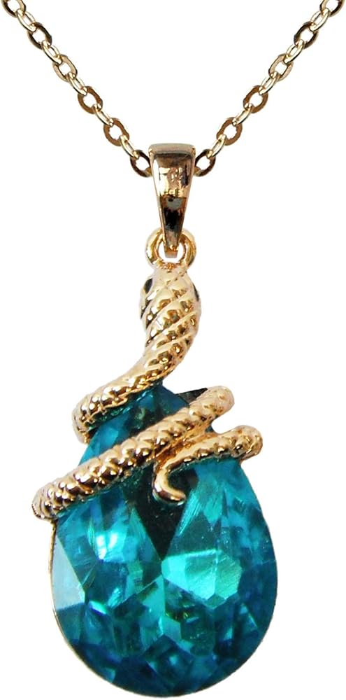 Navachi 18k Gold Plated Water Drop Crystal Multicolor Zircon Snake Pendant Necklace 16"+2"