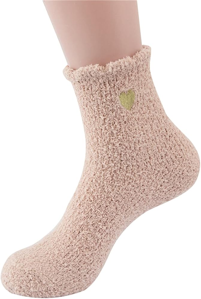 Non Slip Fleece Socks for Women Fuzzy Cozy Anti Skid Slipper Socks Winter Warm Soft Fluffy Sleep Sock Calf Crew Socks