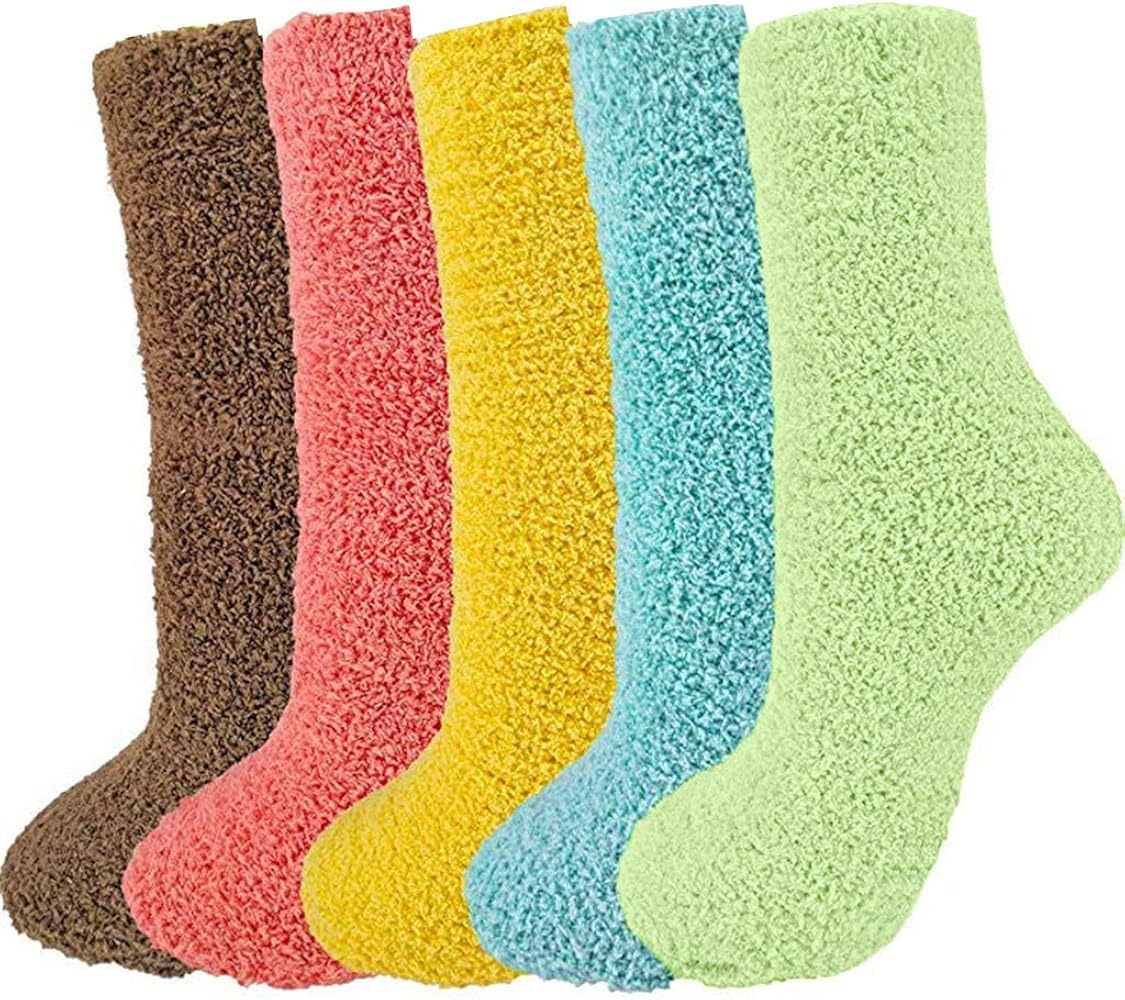 Fashion 5 Pairs Fleece Socks for Women Thicken Winter Floor Socks Solid Color Fuzzy Socks Warm Sleeping Socks