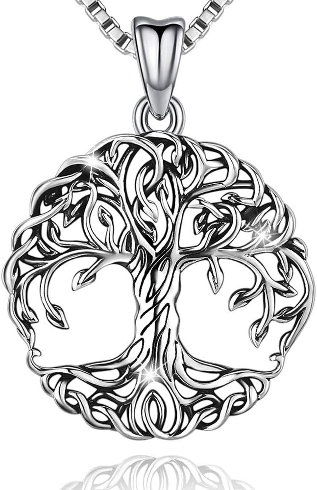 Aniu Tree of Life Necklace for Women S925 Sterling Silver Abalone Shell/Opal/Malachite/Crystal/Moonstone Celtic Family Tree Pendant Anniversary Birthday Gift for Mom Grandma Tree Jewelry Gifts for Her