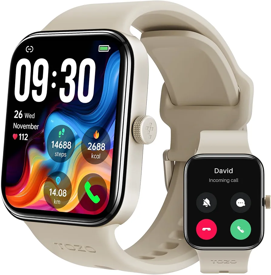 TOZO AMOLED S4 AcuFit One Smart Watch 1.78" Ultra-Clear Screen for Men Women, Call/Answer Fitness Tracker, Heart Rate Sleep Blood Oxygen Monitor IP68 Waterproof for iOS 11.0+ Android 9.0+ Gold