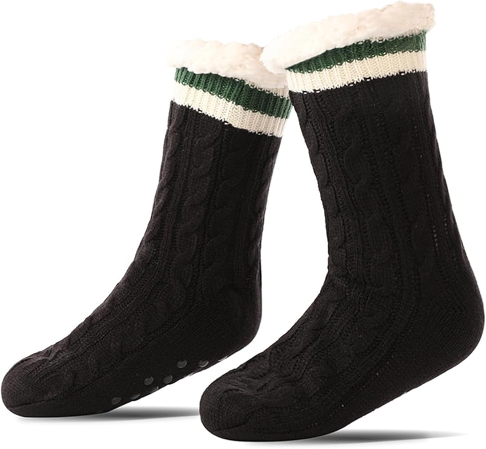 Evankin Christmas Socks High Fuzzy Slipper Socks Indoor Warm Wool Socks Skid Long Thick Boot Socks Green/Red/White