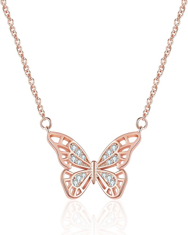 Ascona Gold/Silver Dainty Gold Pendant Necklace,Cubic Zirconia 18K Real Gold Plated Evil Eye/Butterfly Necklace 18''+2'' Adjustable Chain Trendy Jewelry for Women