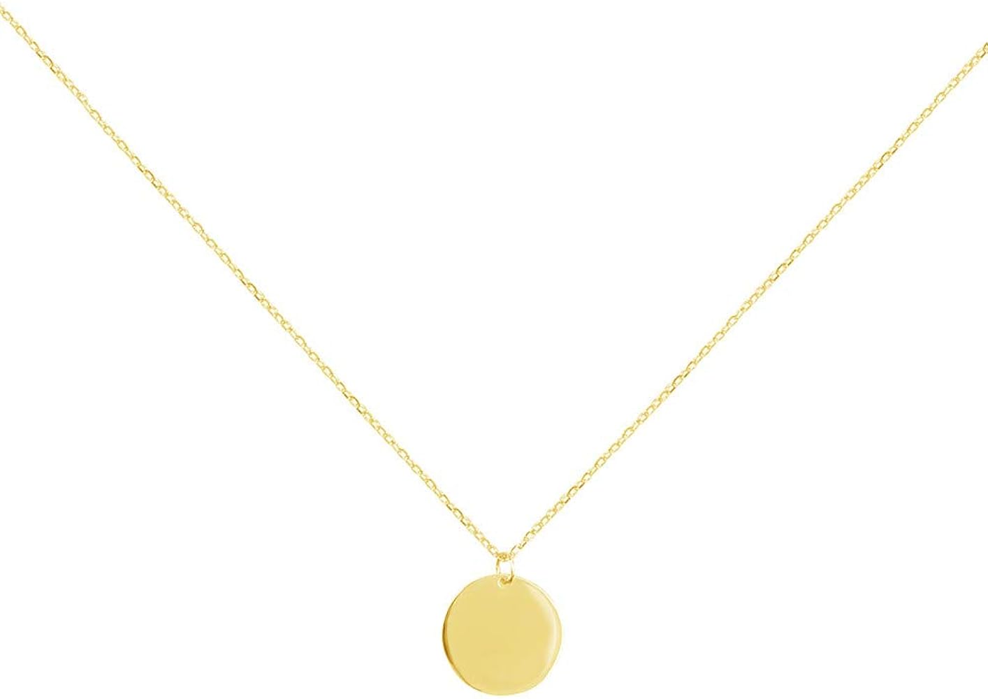 Round Gold Coin Pendant Necklace for Women Girls 925 Sterling Silver 18K Gold Plated Simple Small Full Moon Minimalist Geometric Disk Circle Chain Delicate Choker Jewelry BFF Fashion Gifts Box